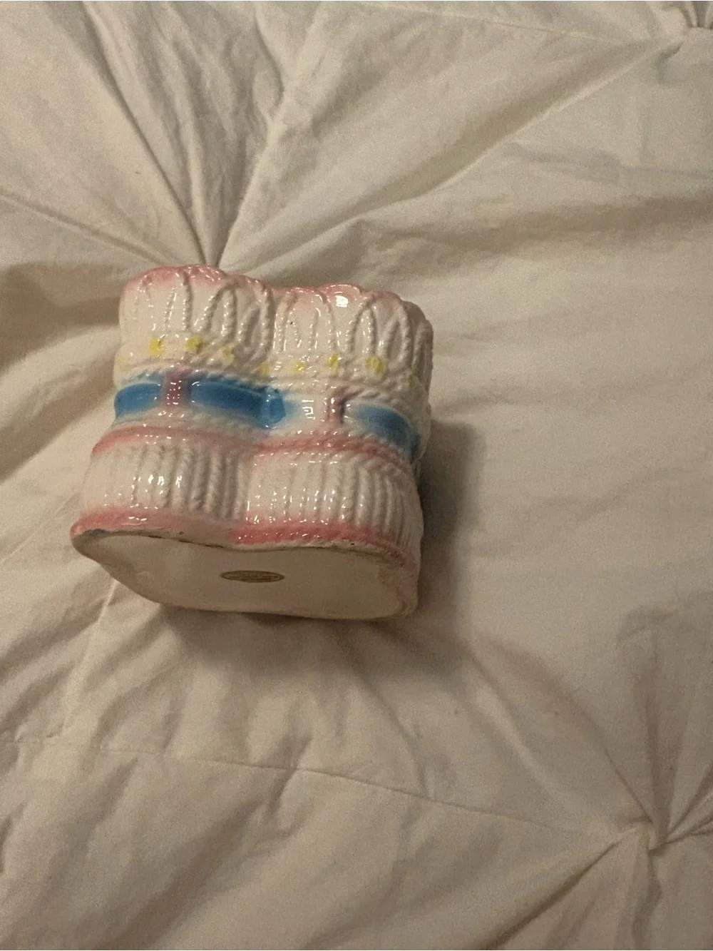 Vintage Hand-Painted Pink & Blue Ceramic Baby Booties Decorative Mittens